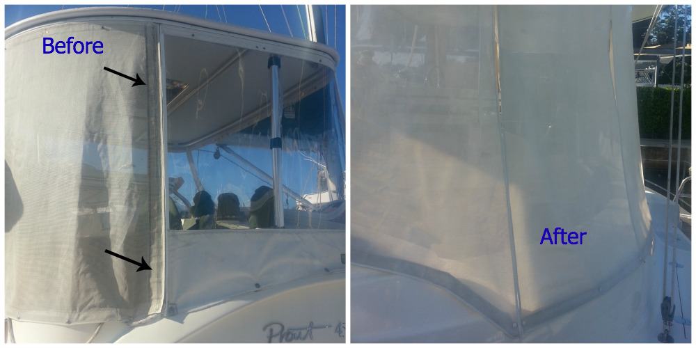 cleaning textile shades for catamarans 
