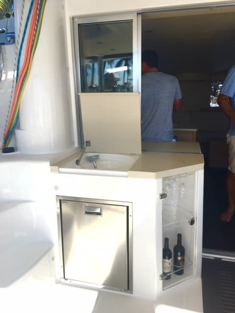 Wet bar in the cockpit of this xquisite x5 catamaran