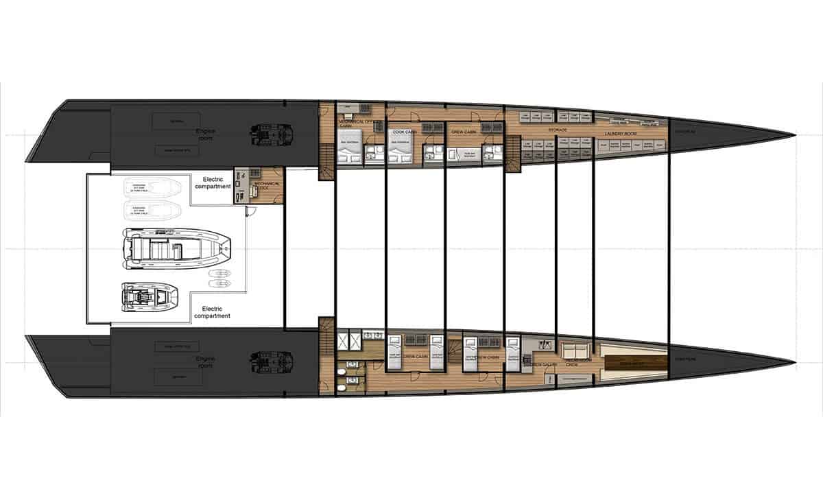 150 sunreef power concept catamaran hulls layout 