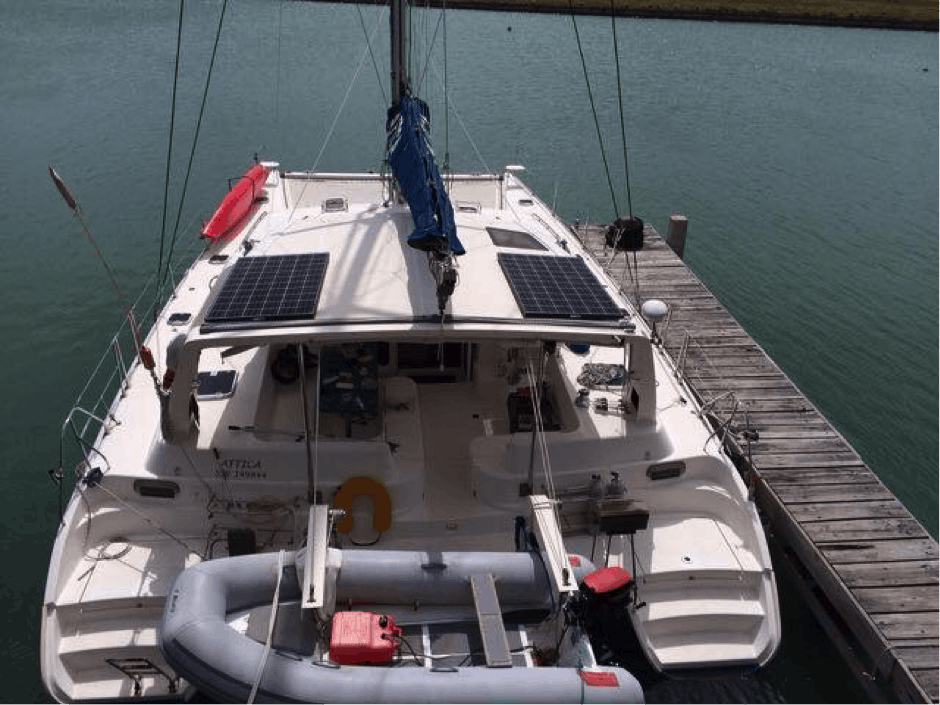 Hardtop catamaran bimini with solar panels installedsolar