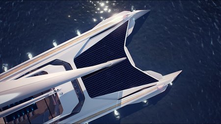 eco catamaran concept solar panels over third surface