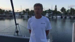 captain jeff riecks aboard mira mar while instructing in his sailing school for catamaran sailors and liveaboards