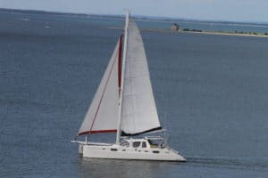 catana 582 valkyrie charter boat sails up