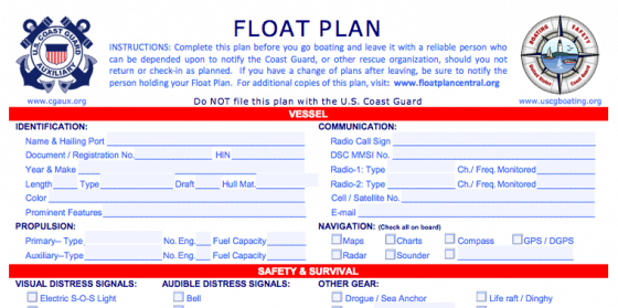 uscg formatted float plan for a boat trip