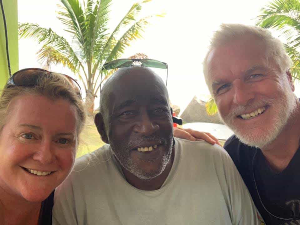 david and dara knight met a new friend joe after sailing to montserrat aboard their india cat