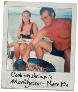 stephen and estelle cockcroft cooking shrimp aboard their sailboat in nose be madagascar