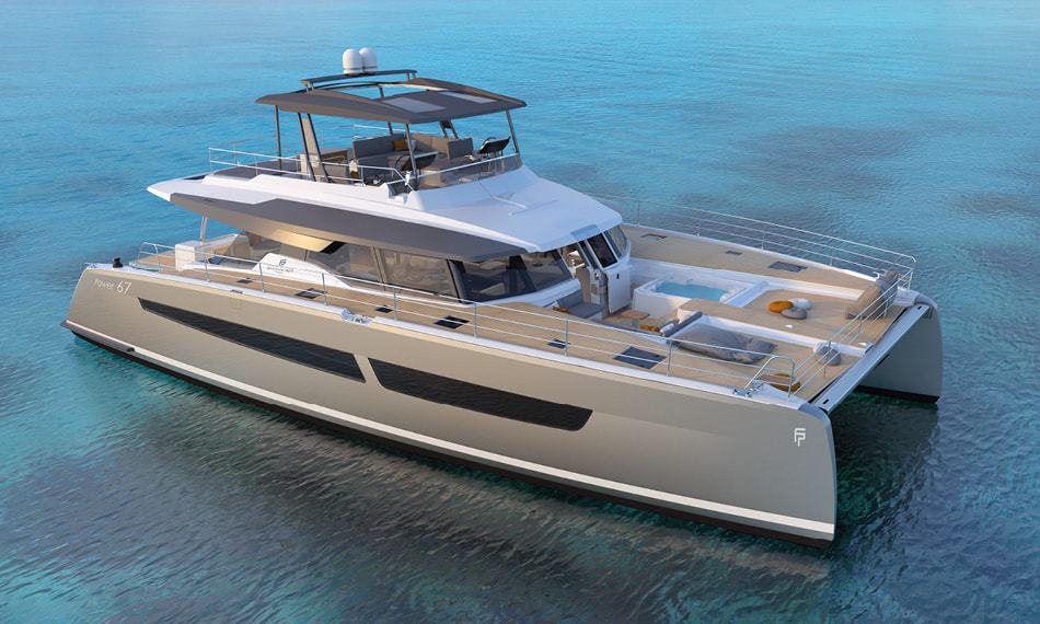 fountaine pajot 67 power catamaran in a luxurious gold finish