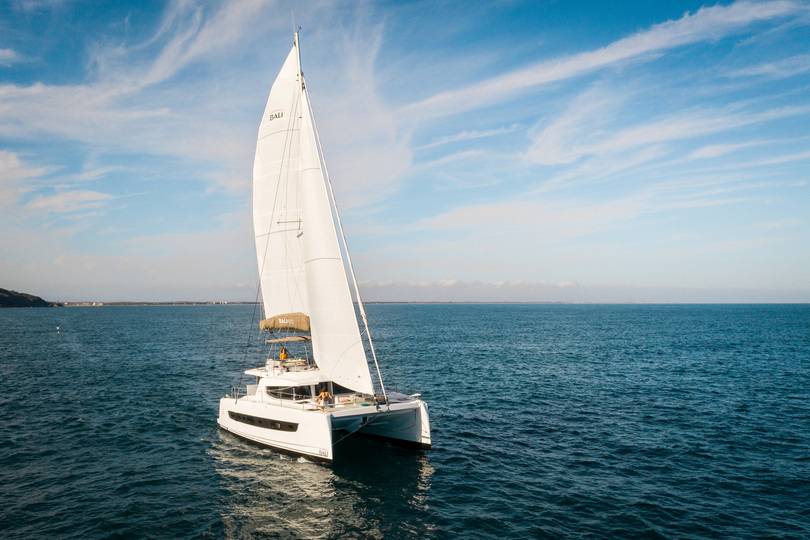 bow view of a bali 4.6 sailing