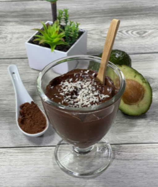 chocolate avocado mousse with grated coconut