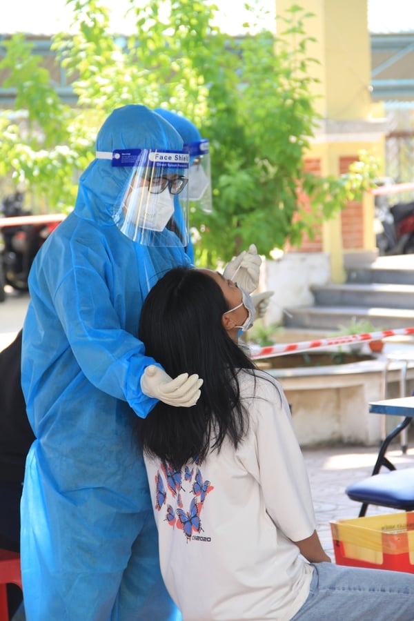 nasal swab being taken for a pcr test