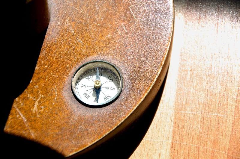old compass mounted in ship