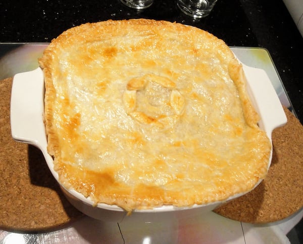 quick and easy pie made with leftover turkey and puff pastry