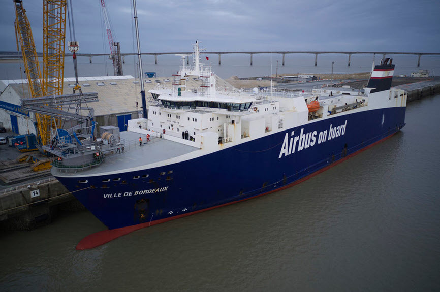 ville de bordeaux is a cargo ship owned by louis dreyfus and chartered by airbus to haul components between europe and north america