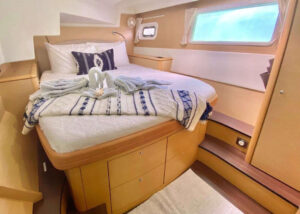 southwestern-decorated guest cabin in a 2011 lagoon 500 for sale in red hook st thomas us virgin islands