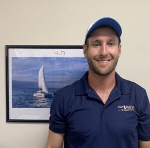 matthew joubert. catamaran guru rya sailing instructor with photo of bali 4.3