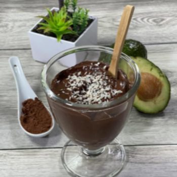 chocolate avocado mousse with grated coconut